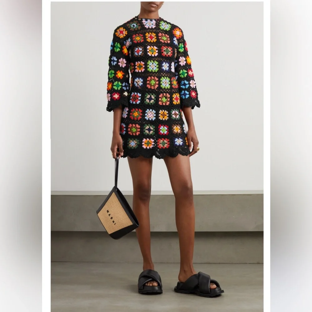 Alix Pinho***Black Crochet Flower Mini Dress***Small $858 - Picture 2 of 15